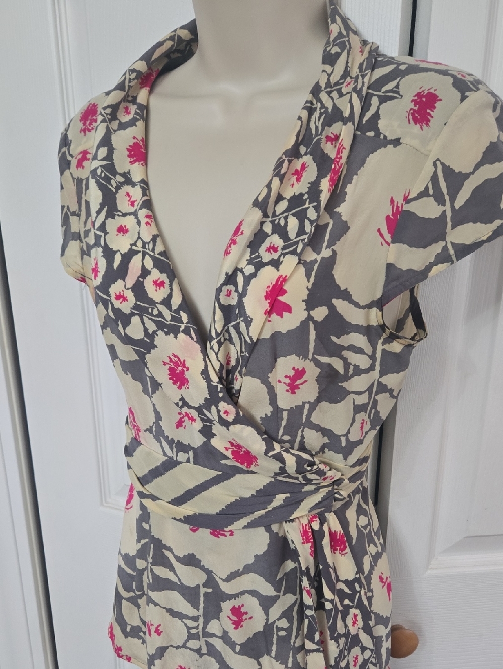 Nanette Lepore Beige Wrap Dress with Pink Floral Print